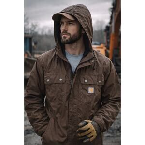 Carhartt Rockford Rain Defender Brown Hooded Jacket Mesh Lined Men’s XL